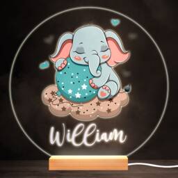 Elephant Cuddling Balloon Colourful Round Personalised Gift Led Lamp Night Light - Bedroom