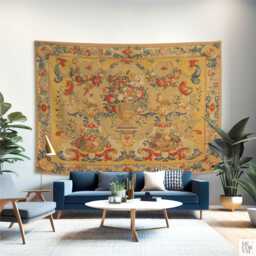 Arabesque Tapestry With Flowers & Birds - Printed, Floral Wall Tapestries. Ara001Eu