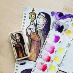 st Clare Of Assisi Patron Saint Block With Gift Bag // Patron Phones, Laundry, & Against Sore Eyes Catholic Toys By Almondrod - thumbnail 2