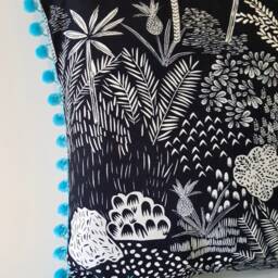 Tropical Forest, Cactus, Succulents, Pineapples, Pillow Cushion Cover, Pom Trim. Premium Quality. Designer Fabric - thumbnail 2