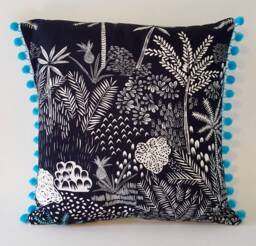 Tropical Forest, Cactus, Succulents, Pineapples, Pillow Cushion Cover, Pom Trim. Premium Quality. Designer Fabric - thumbnail 1