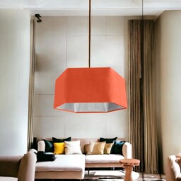 New Luxury Premium Quality Pumpkin Orange Hexagon Velvet Lamp Shade Pendant Light With Metallic Lining - thumbnail 3