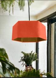 New Luxury Premium Quality Pumpkin Orange Hexagon Velvet Lamp Shade Pendant Light With Metallic Lining