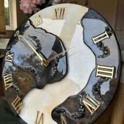 Geode Epoxy Resin Clock With Secret Storage, Gemstone Inlay - 20 Inch - thumbnail 3