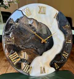 Geode Epoxy Resin Clock With Secret Storage, Gemstone Inlay - 20 Inch - thumbnail 1