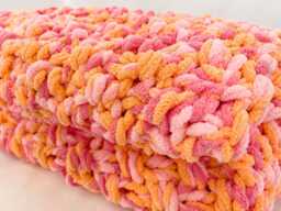 Multicoloured Chenille Baby Blanket - Hand Knitted Pram Colourful Gift Or Toddler UK - thumbnail 1