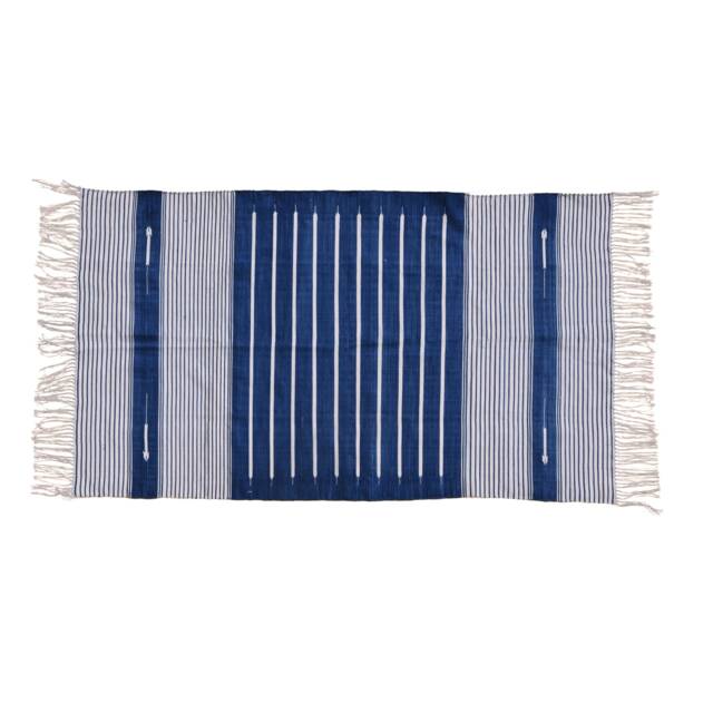 Handmade Cotton Striped Rug Blue Stone Washed Kilim Dhurrie - image 1