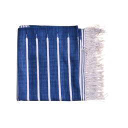 Handmade Cotton Striped Rug Blue Stone Washed Kilim Dhurrie - thumbnail 3