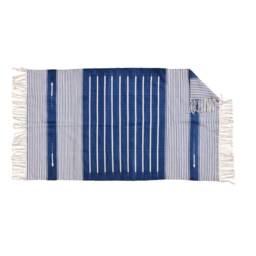Handmade Cotton Striped Rug Blue Stone Washed Kilim Dhurrie - thumbnail 2