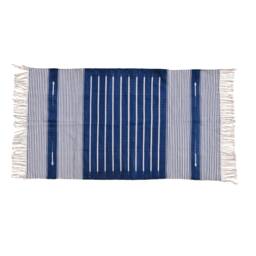 Handmade Cotton Striped Rug Blue Stone Washed Kilim Dhurrie - thumbnail 1