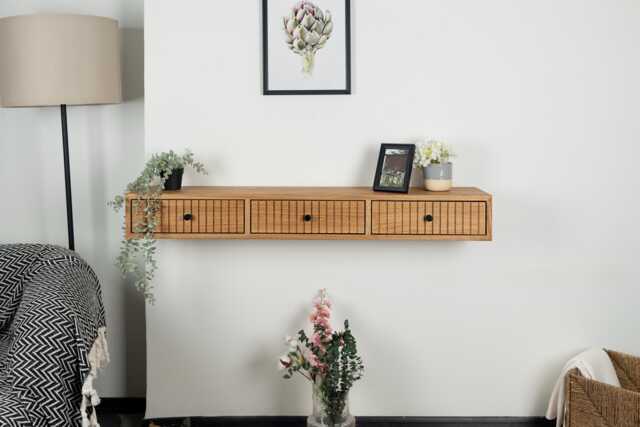 Fluted Floating Console Table Solid Oak Entryway Hallway Table by