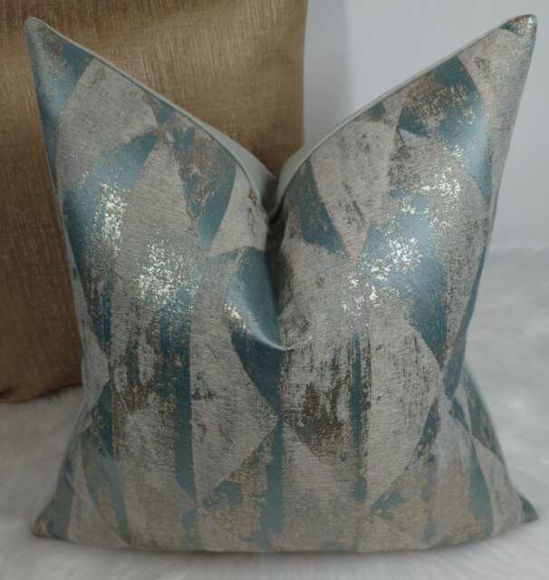 Duck Egg & Gold Luxury Cushion Cover New Home Decor For Sofa Bed Pillow Hotel Look Designer Fryetts Mystique Case - image 1