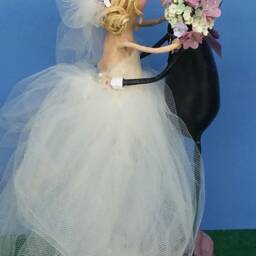 Whimsical Bride & Groom Cake Topper, Paper Mache Sculpture - thumbnail 3