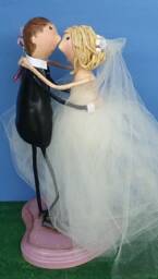 Whimsical Bride & Groom Cake Topper, Paper Mache Sculpture - thumbnail 1