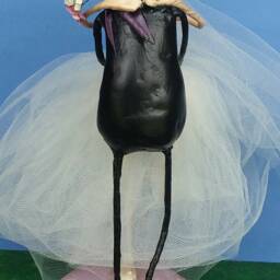 Whimsical Bride & Groom Cake Topper, Paper Mache Sculpture - thumbnail 2