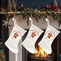 Personalised Highland Cow Christmas Stocking Decorations. Cute Stockings For Her, Him & Family Decor Gifts - thumbnail 3