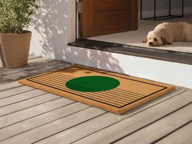 Emerald Sun Doormat - Linear Pattern Porch Decor Natural Coir Modern Sign - image 1