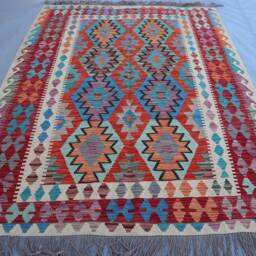 5'2x6'6 Ft Hand Woven Kilim Rug, Turkmen Area Veg Wool Multicolor Afghan Flatweave Geometric Living Room Kilim, Bedroom Rug - thumbnail 2