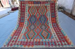 5'2x6'6 Ft Hand Woven Kilim Rug, Turkmen Area Veg Wool Multicolor Afghan Flatweave Geometric Living Room Kilim, Bedroom Rug - thumbnail 1