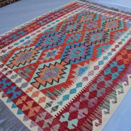 5'2x6'6 Ft Hand Woven Kilim Rug, Turkmen Area Veg Wool Multicolor Afghan Flatweave Geometric Living Room Kilim, Bedroom Rug - thumbnail 3