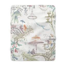 Chinoiserie Fleece Lined Blanket - Ancient Chinese Romantic Garden Art Vintage Throw Antique Botanical Printed Home Decoration - thumbnail 2