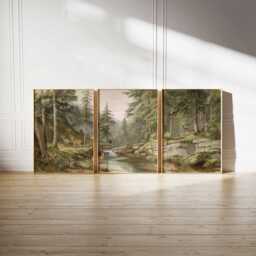Vintage Forest Deer Print Set Rustic Woodland Landscape Wall Art - thumbnail 2