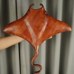 Manta Ray Sculpture, Wooden Statue, Wood Wall Art, Carving, Marine Life, Beach Office Decor, Natural Piece, Birthday Gift - thumbnail 3