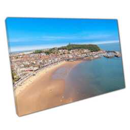 Seaside Town Aerial View Canvas Print Scarborough Summer Wall Art For Home Office Decor - thumbnail 1