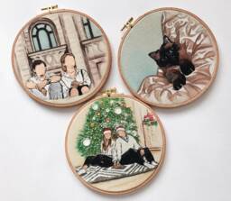 Custom Embroidery Portrait Hoop - Personalized Family Cross Stitch Gift - thumbnail 1