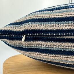 Textured Navy Blue Striped Pillow Cover, Cotton Wool Blend, All Size - thumbnail 2