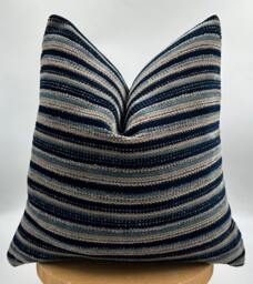 Textured Navy Blue Striped Pillow Cover, Cotton Wool Blend, All Size - thumbnail 1