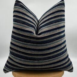 Textured Navy Blue Striped Pillow Cover, Cotton Wool Blend, All Size - thumbnail 4