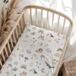 Little Doodle Safari, Bedding, Duvet Covers, Fitted Sheets, Safari Giraffe Lion Rainbows, Kids Bedding - thumbnail 2