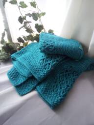 Hand Knitted Chunky Blanket & Pillowcase Set Emerald Turquoise Travel Quilt