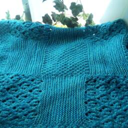 Hand Knitted Chunky Blanket & Pillowcase Set Emerald Turquoise Travel Quilt - thumbnail 3