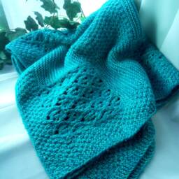 Hand Knitted Chunky Blanket & Pillowcase Set Emerald Turquoise Travel Quilt - thumbnail 2