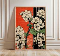 Japanese Lotus Poster, Red & White Floral Wall Art, Modern Botanical Print, Minimalist Asian Decor, Contemporary Nature Illustration - thumbnail 1