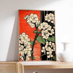 Japanese Lotus Poster, Red & White Floral Wall Art, Modern Botanical Print, Minimalist Asian Decor, Contemporary Nature Illustration - thumbnail 2