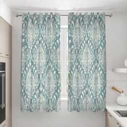 Teal Damask Curtains, Classic Pattern Drapes, Custom Size Window Panels For Bedroom Or Traditional Curtains - thumbnail 3
