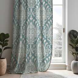 Teal Damask Curtains, Classic Pattern Drapes, Custom Size Window Panels For Bedroom Or Traditional Curtains - thumbnail 1