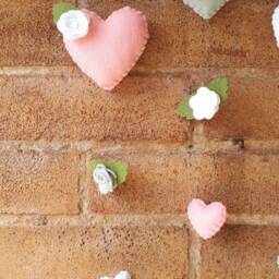 Heart & Rose Wall Hanging, Girls Room, Bedroom, Nursery, Shabby Chic, Felt Hearts, Pink Grey Decor, Valentines - thumbnail 3
