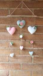 Heart & Rose Wall Hanging, Girls Room, Bedroom, Nursery, Shabby Chic, Felt Hearts, Pink Grey Decor, Valentines - thumbnail 1