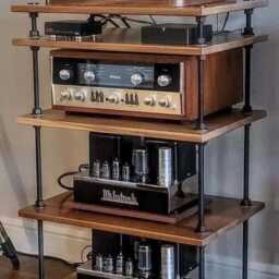 Adjustable Hifi Audio Rack - Heavy Duty - Custom Hifi Turntable Stand Stereo Stand, Black Edition Oak Wood - thumbnail 3