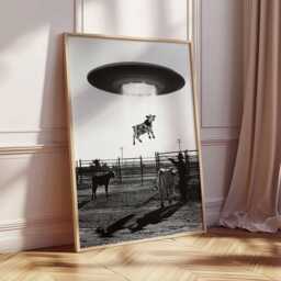 Surreal Ufo Cow Abduction Art Print, Sci-Fi Western Decor - thumbnail 4