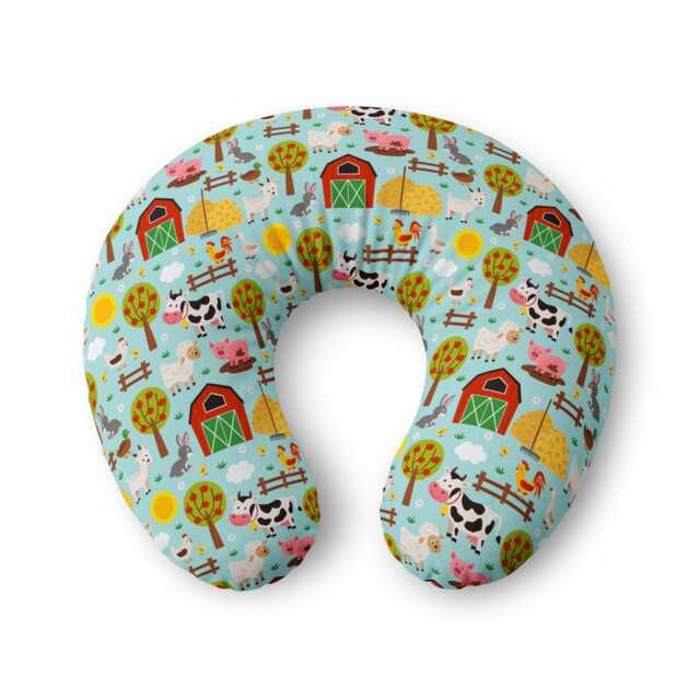 Farm Animals Nursing Pillow Cover - Barnyard Baby Pattern, Cow Pig Chick Trees - image 1
