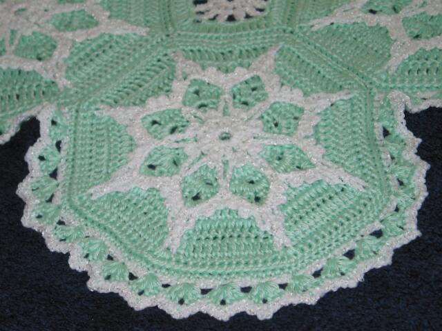 Crocheted Snowflake Afghan Blanket Light Green Yarn - image 1