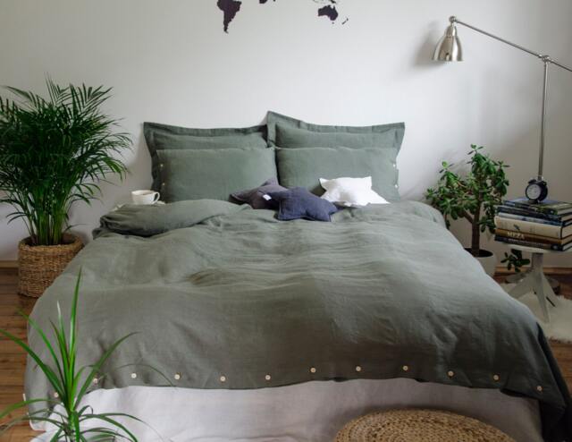 Green Bedding Duvet Cover & Pillowcases, Handmade Of High Quality 100% Linen, Single, Twin, Double, Full, Queen, Kin, G Custom Sizes - image 1