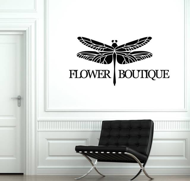Flower Boutique Vinyl Wall Decal Dragonfly Shop Decor Stickers Mural - #2790Di - image 1