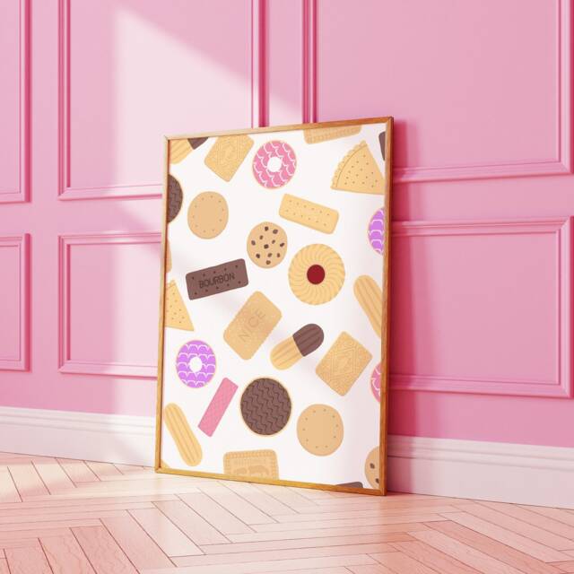Biscuit Pattern Wall Art Print, Kitchen Poster, Cute Food For Kitchen, Dining Room, Retro British Print 2228 - image 1