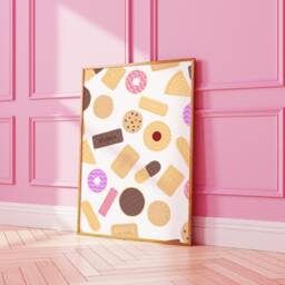 Biscuit Pattern Wall Art Print, Kitchen Poster, Cute Food For Kitchen, Dining Room, Retro British Print 2228 - thumbnail 1